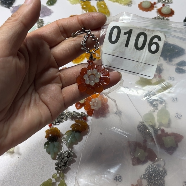 汐***a蛇纹石玉合金耳饰