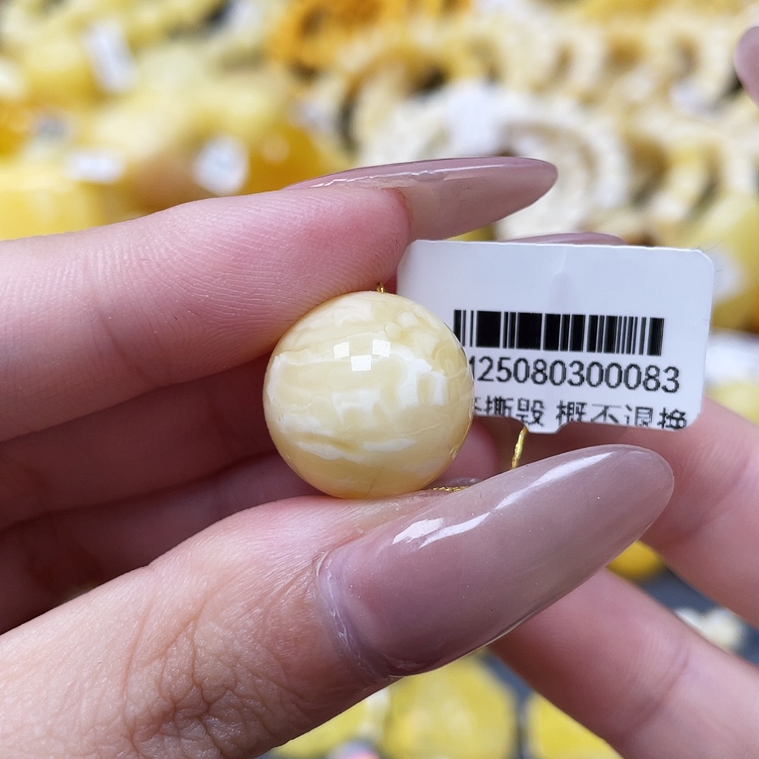 琥珀未镶嵌裸石16.5mm妖花圆珠 皮线瑕