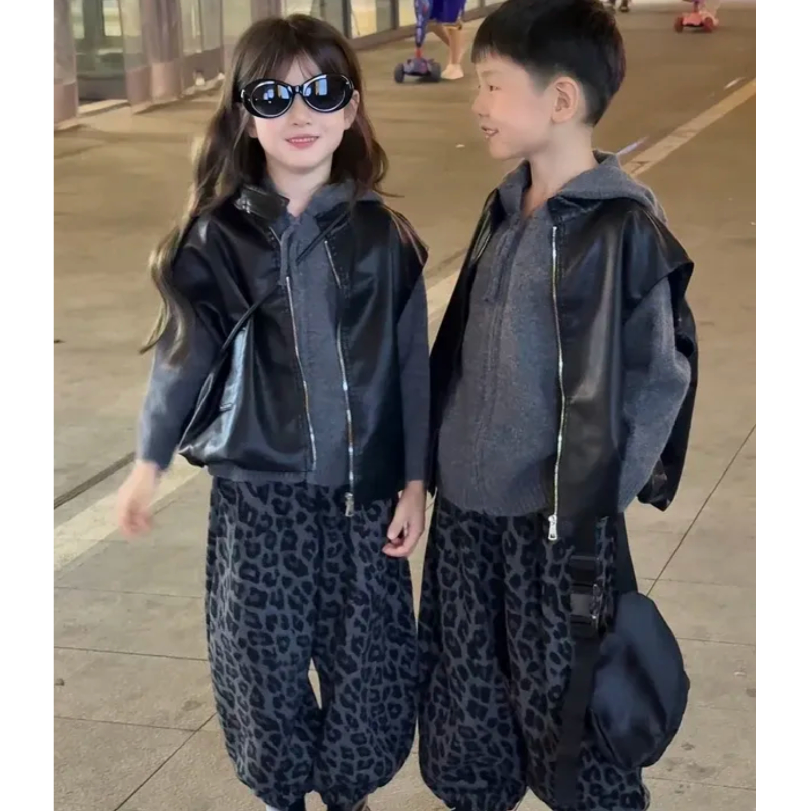 男童皮衣套装韩系休闲风帽衫2025秋装新款儿童森系街宽松套装