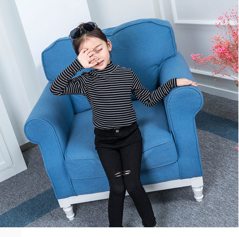 儿童高领打底衫秋女童条纹打底上衣男童加绒长袖T恤中大童秋衣冬