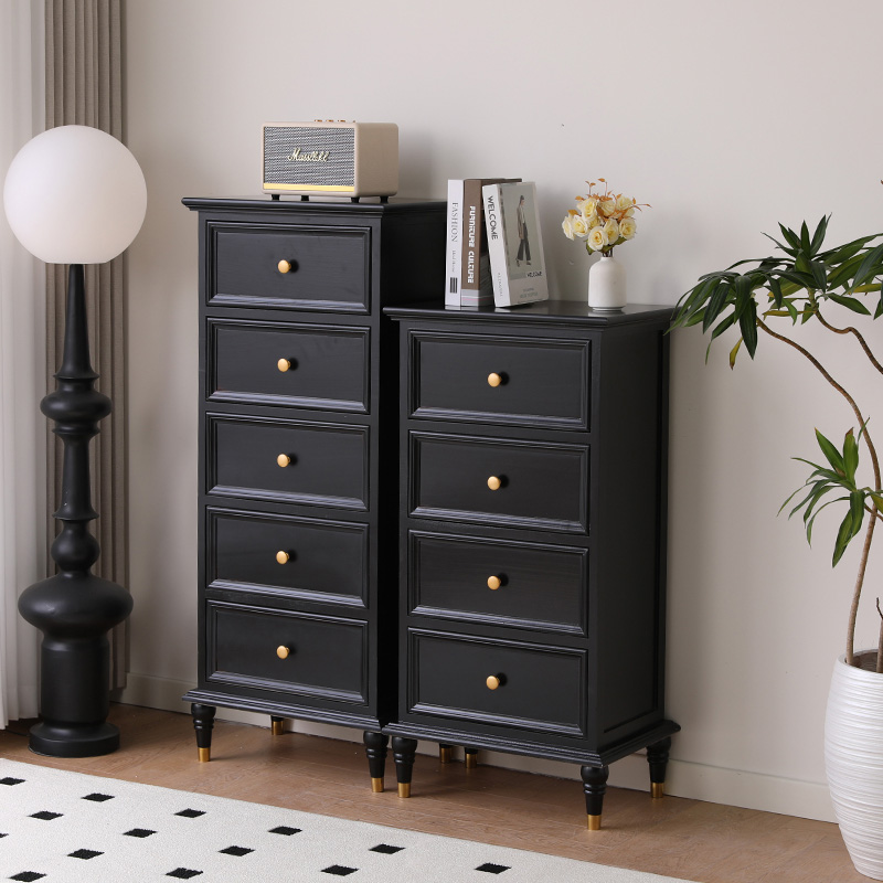 美式实木斗柜卧室床边柜现代简约储物柜白色五抽柜家用床头柜轻奢