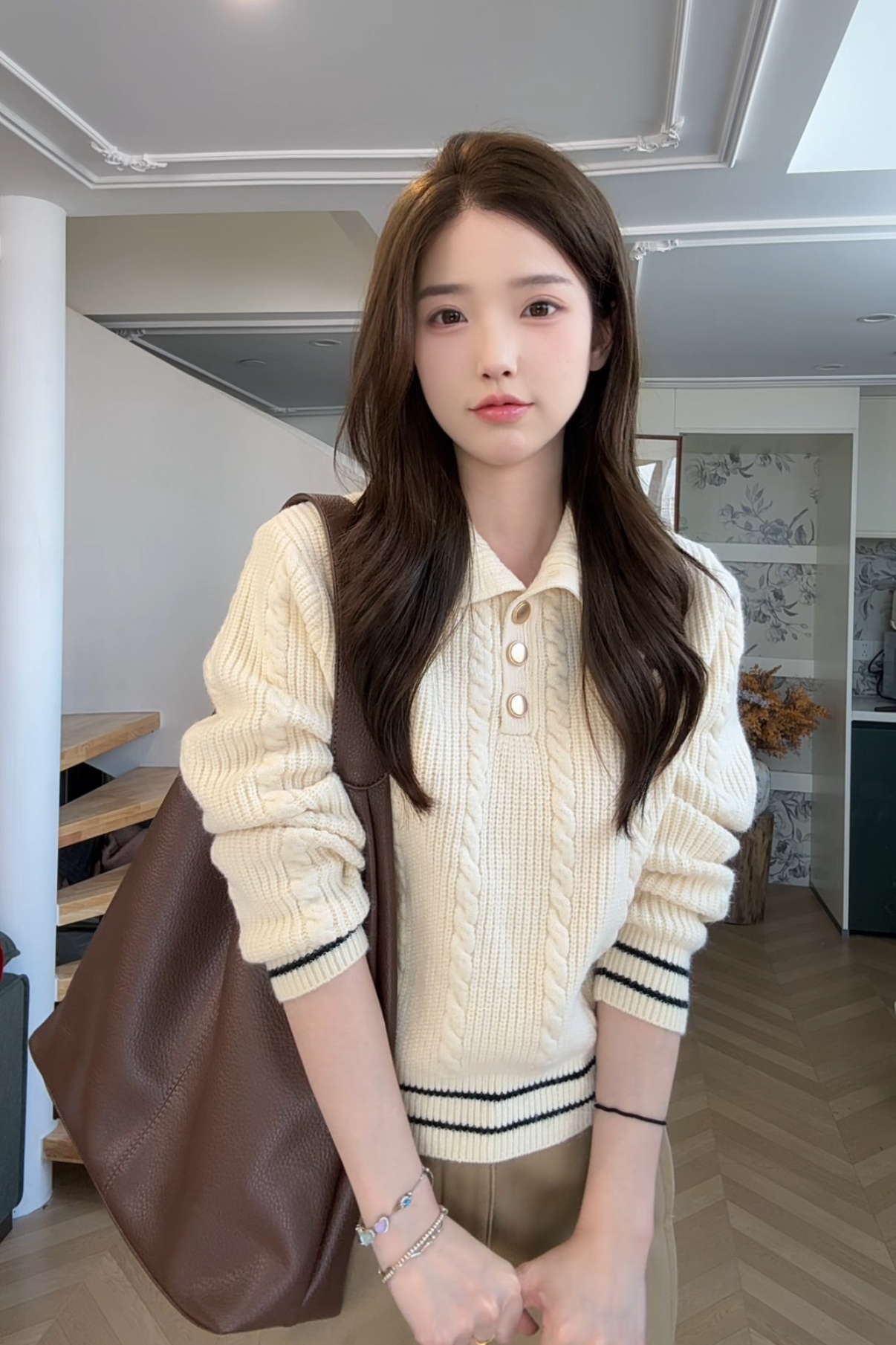 【Niche Young】 慵懒翻领套头毛衣韩系质感麻花百搭毛衣Y6877