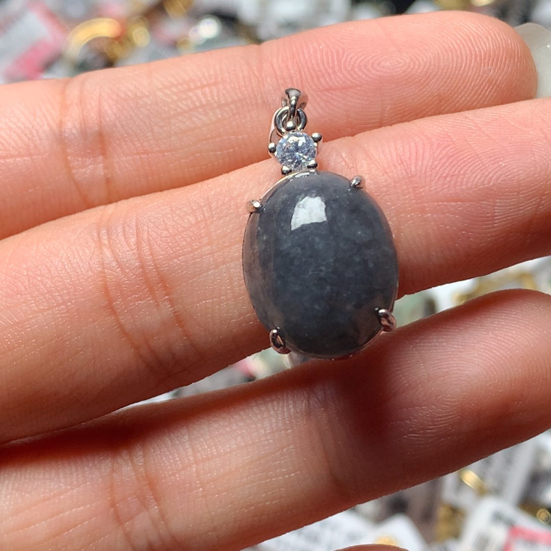 翡翠戒指银S925镶嵌天然翡翠吊坠