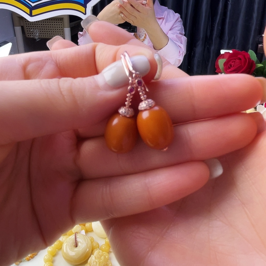 银S925镶嵌颈饰琥珀蜜蜡耳坠