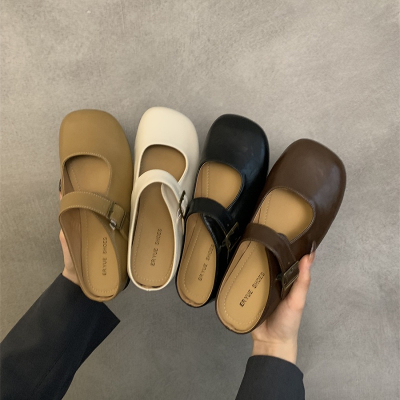 复古森系包头半拖鞋女平底拖鞋外穿