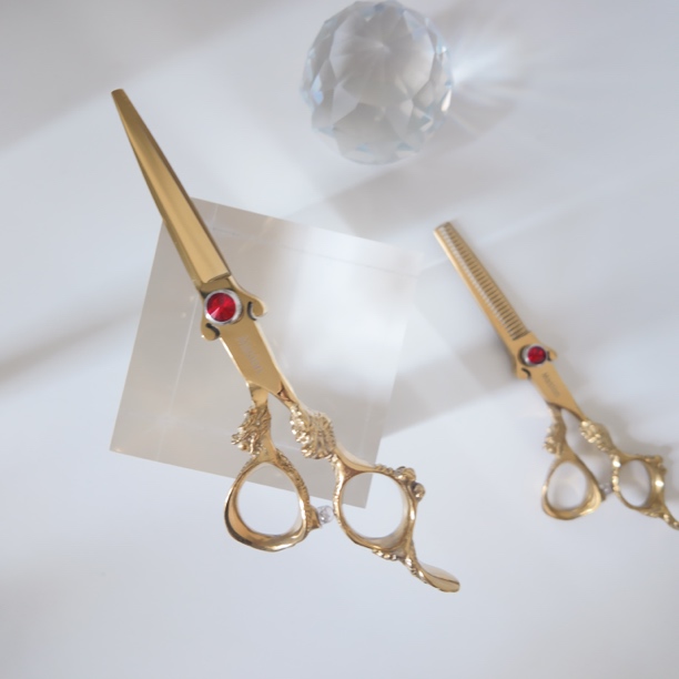 6inch大耳朵龙纹剪刀同款尖头金色美发造型折叠理发剪平剪牙剪