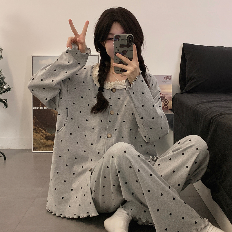 【带胸垫】月子服春夏季产后产妇孕妇睡衣夏薄款哺乳喂奶衣灰色套装