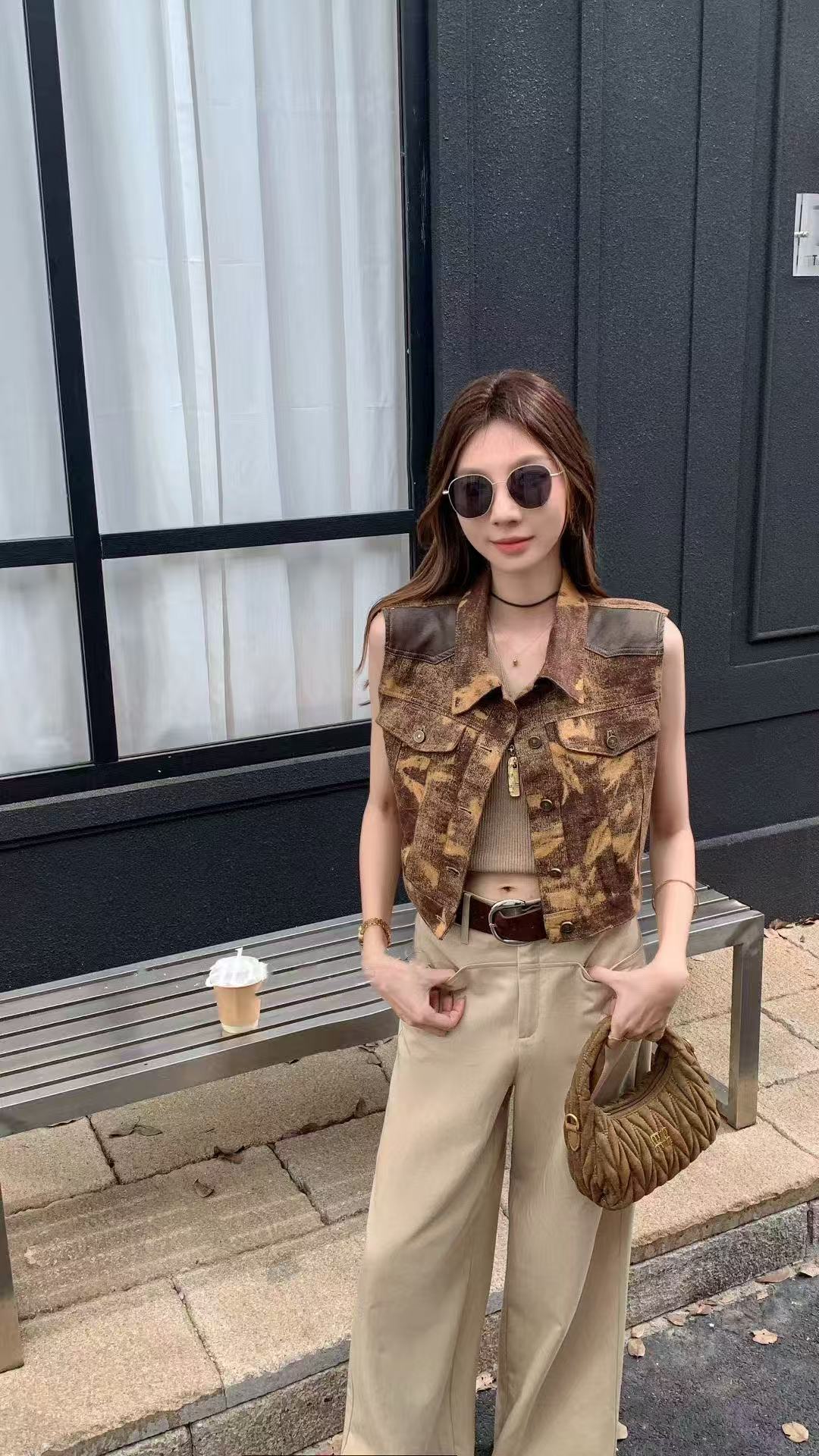 611#【火蓝家】复古拼接百搭无袖牛仔马夹女2025秋款新款时尚设计感