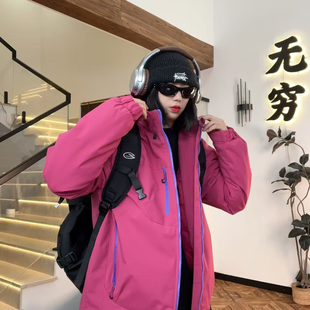   OHUP冬季情侣加厚保暖棉服户外登山服连帽百搭加厚连帽棉衣外套