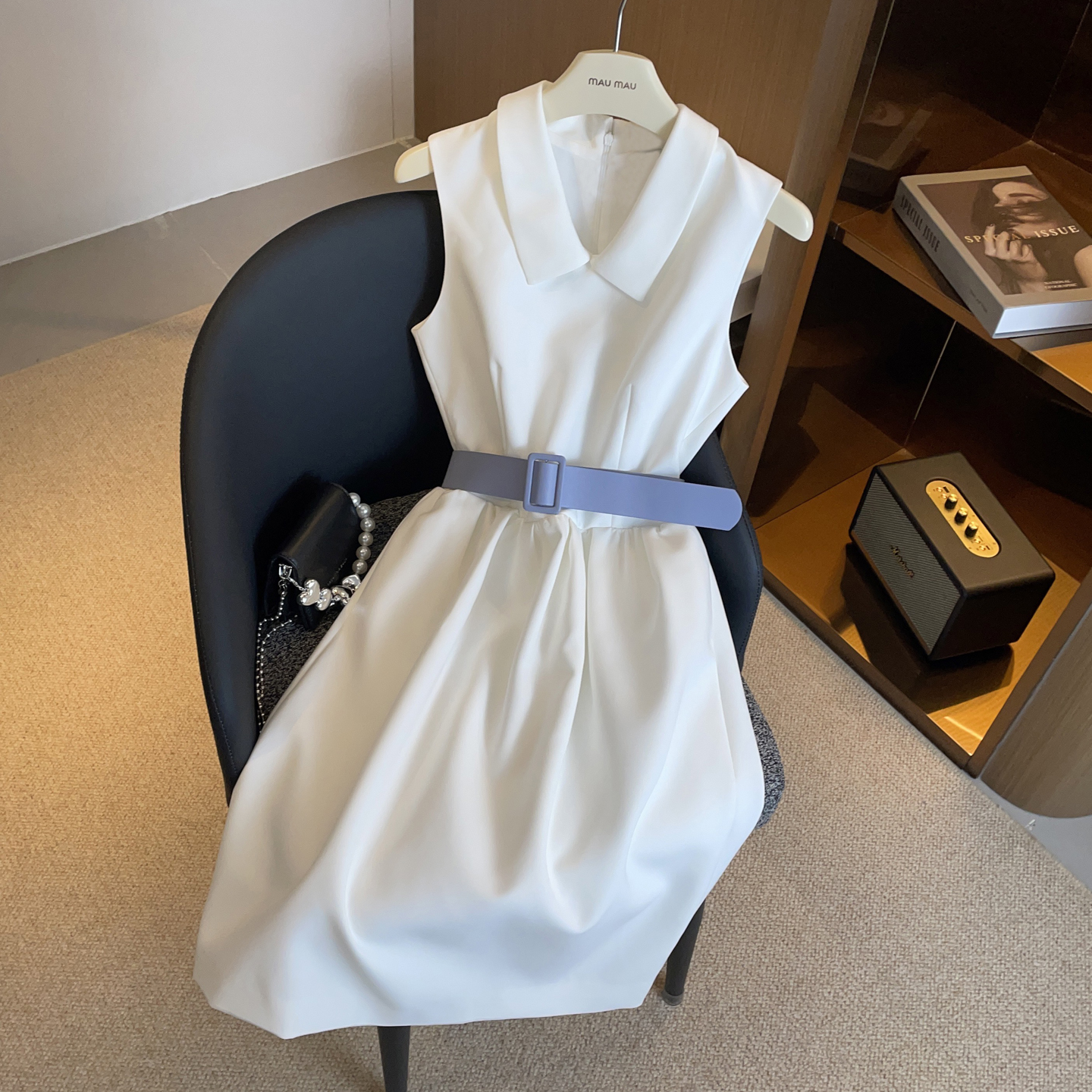 MIUMEN2025夏季法式小香风气质翻领收腰无袖背心连衣裙DY8194