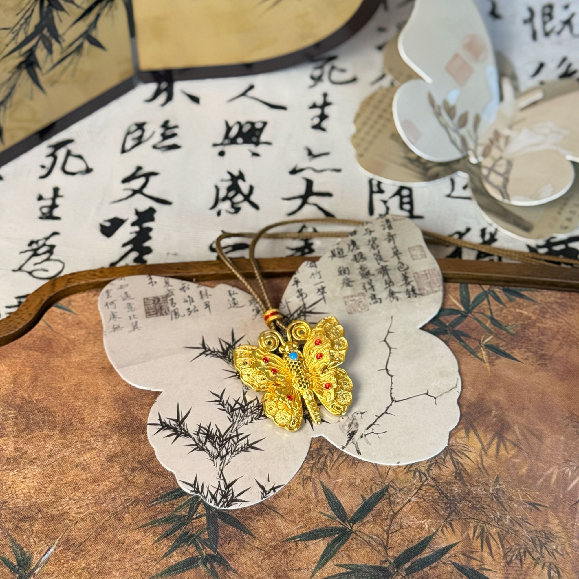 合金吊坠 Aurora珐琅彩蝴蝶吊坠项链古法精工雕颗仙女款古风