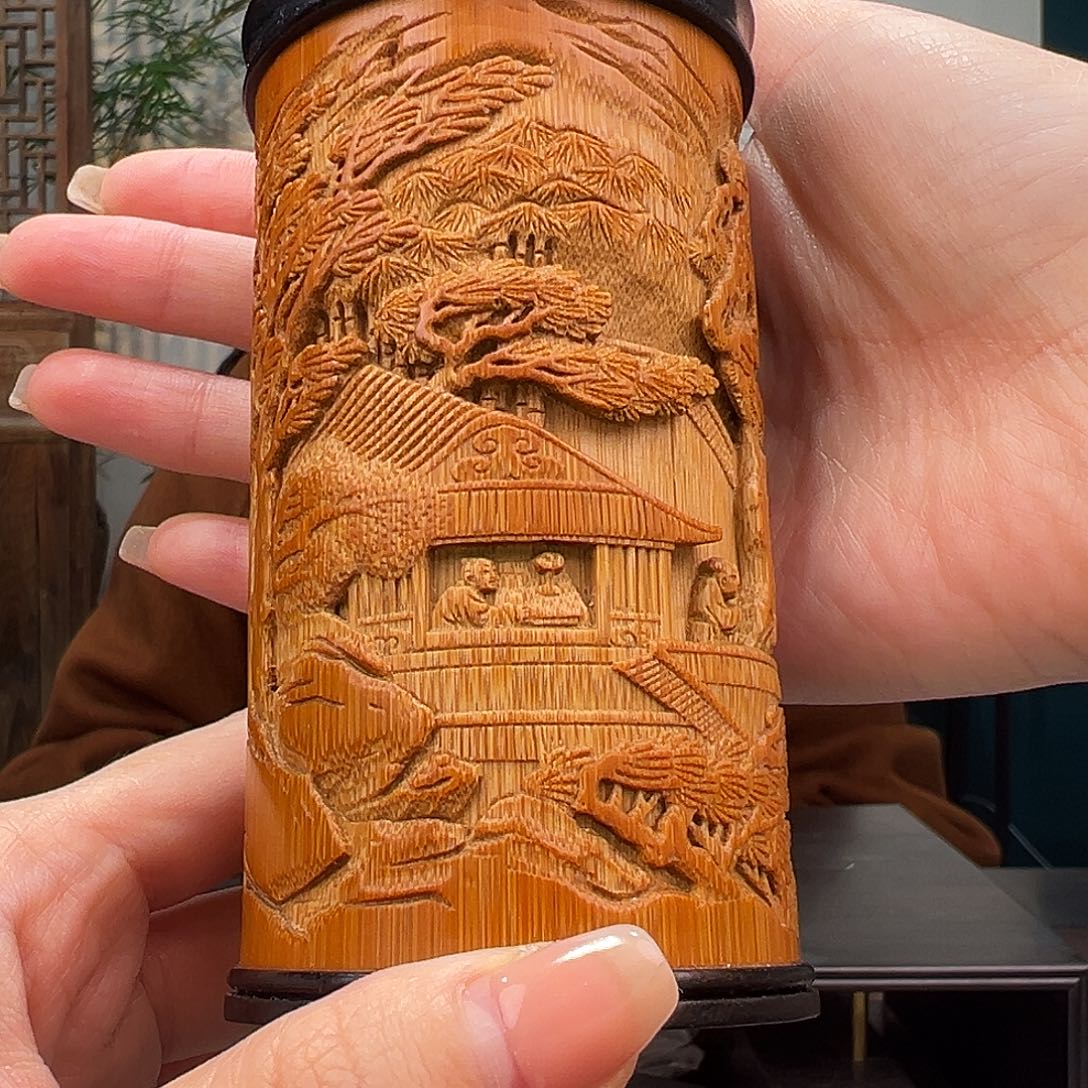 竹奶*竹雕秋声赋茶叶罐