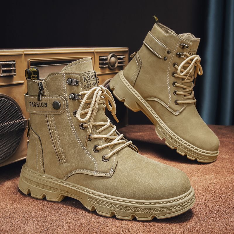 昌祥回力青年欧美风厚底透气防滑圆头系带拼接修面皮合成革鞋面内