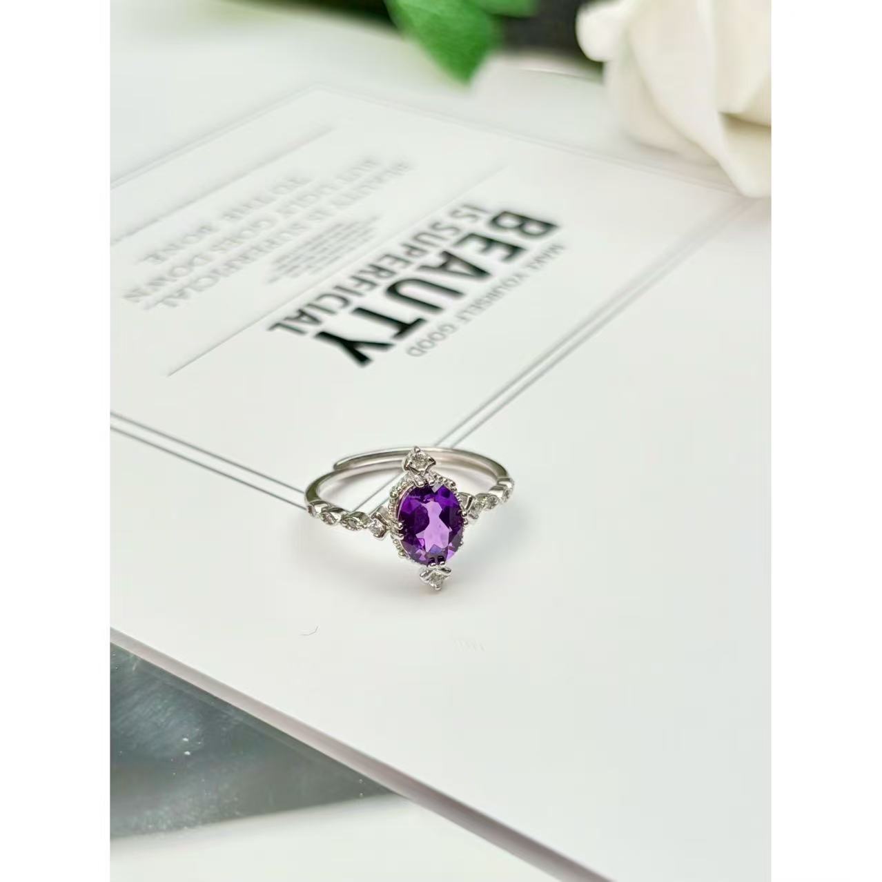 紫水晶复古宫廷甜美风欧美风气质轻奢戒指