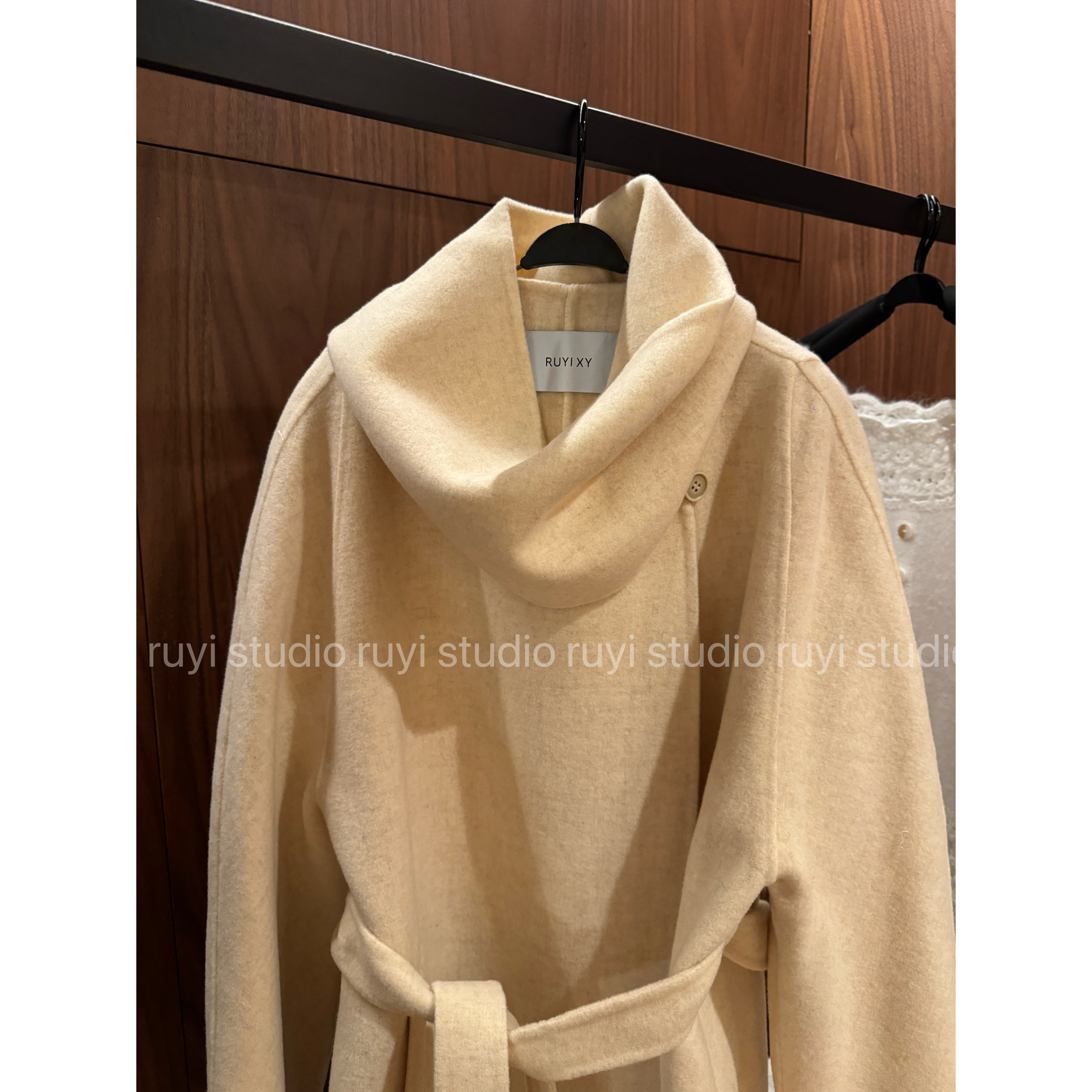 Ruyi如一【深杏】无领羊毛大衣