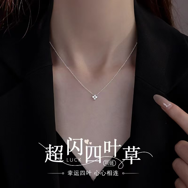 足银银制品 s999纯银方糖项链女新款爆款轻奢小众颈爱心款猫眼