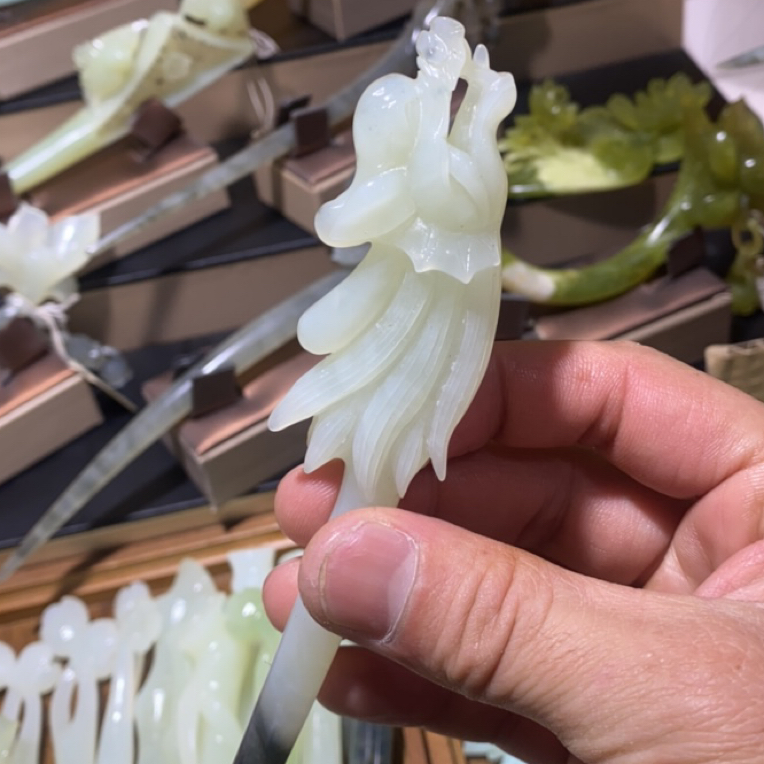 岫玉发簪、头饰、汉服发饰、简约玉簪、日常百搭、古风玉簪、精致发簪