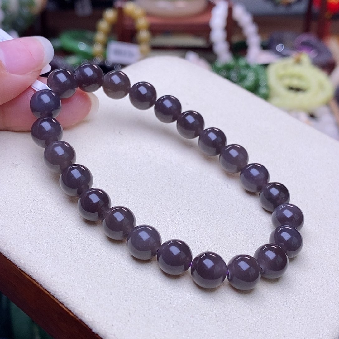 和田玉未镶嵌颈饰清货价老矿料浓烟紫手链8m