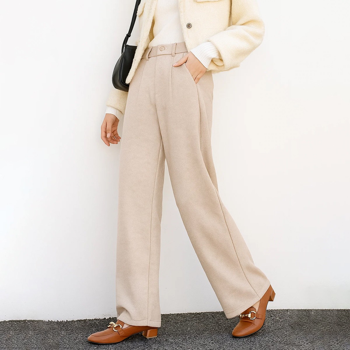 Janemo/茧墨轻盈保暖莱赛尔绵羊毛直筒裤 时尚百搭休闲通勤优雅