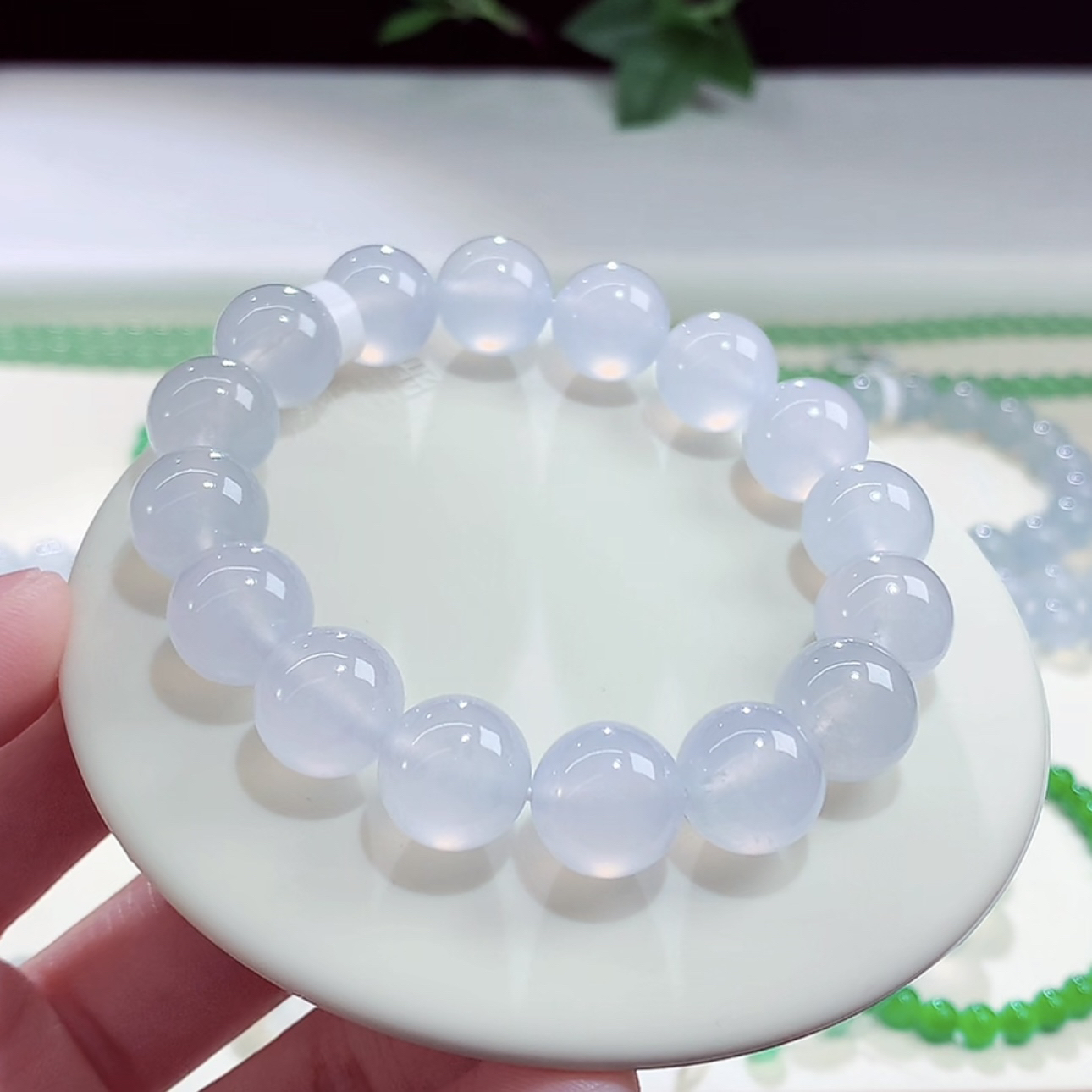 收藏级玻璃种茅台白手串老坑缅甸天然翡翠A货行家品质手串卡12.3