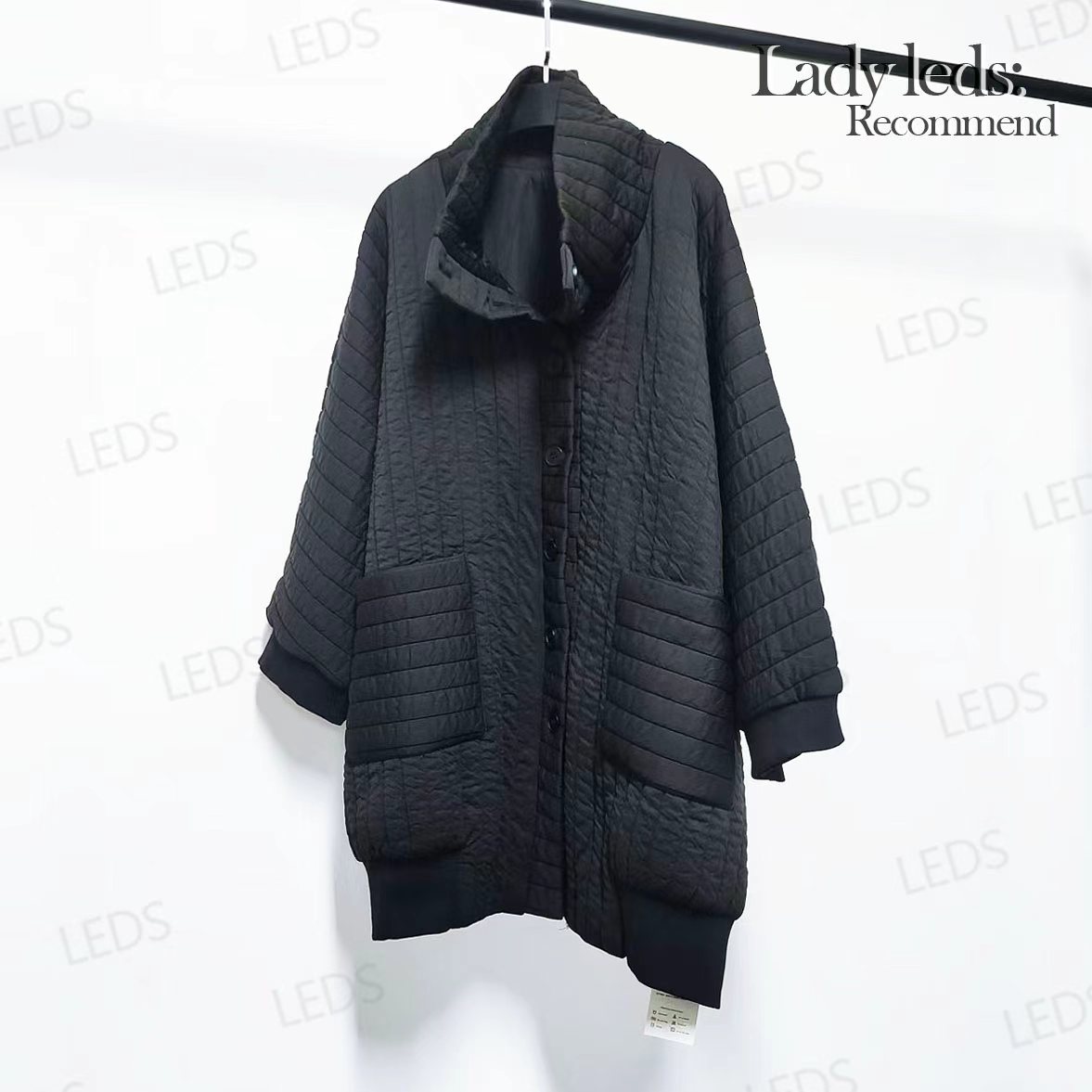 LEDS 25905秋冬黑系松弛感肌理绗缝慵懒风通勤百搭中长外套