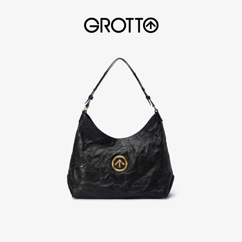 【黑色Hobo】GROTTO个乐单肩斜挎包可调节琥珀流光风