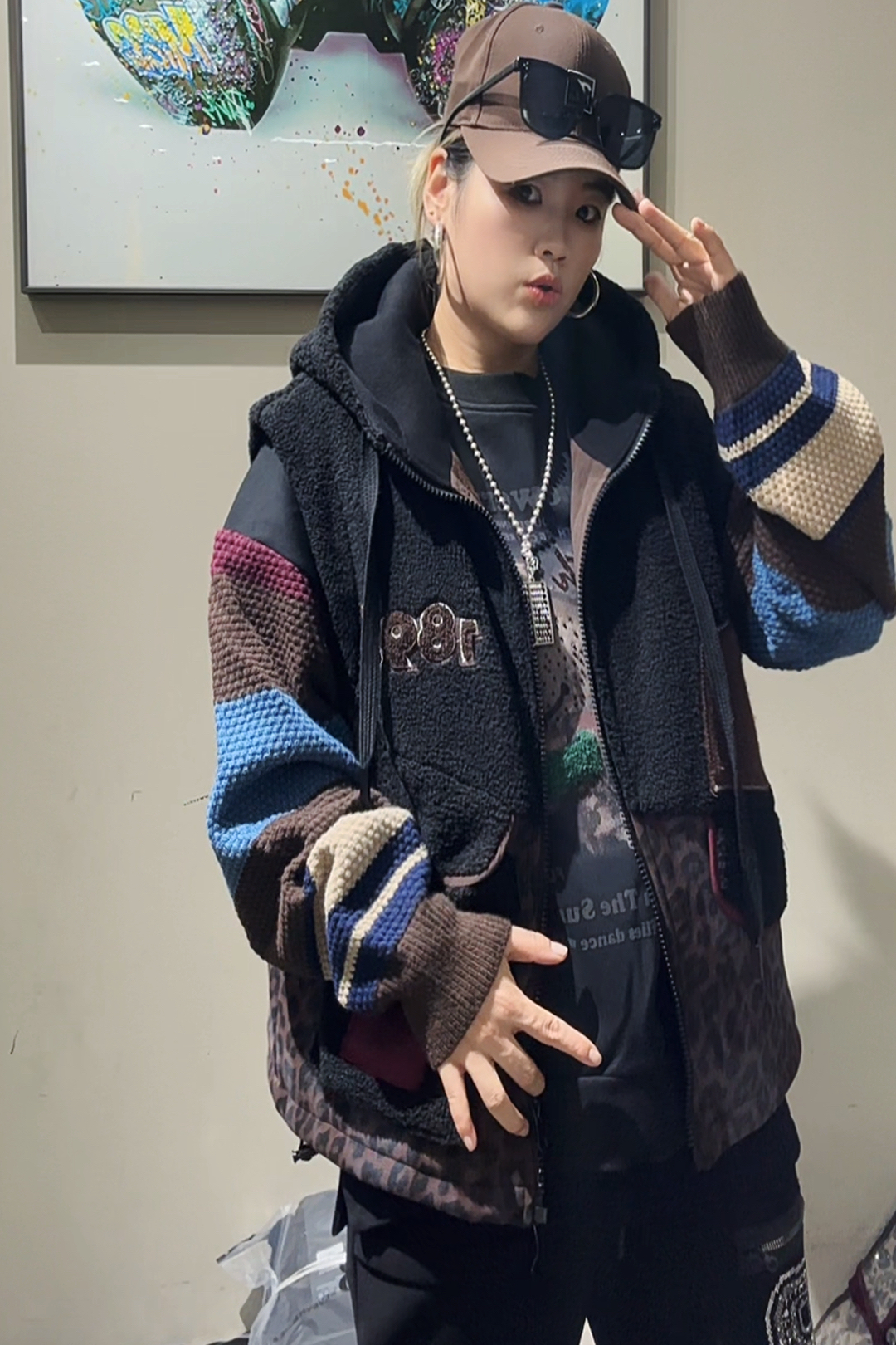 潮牌女装冬款颗粒绒豹纹加绒加厚马甲