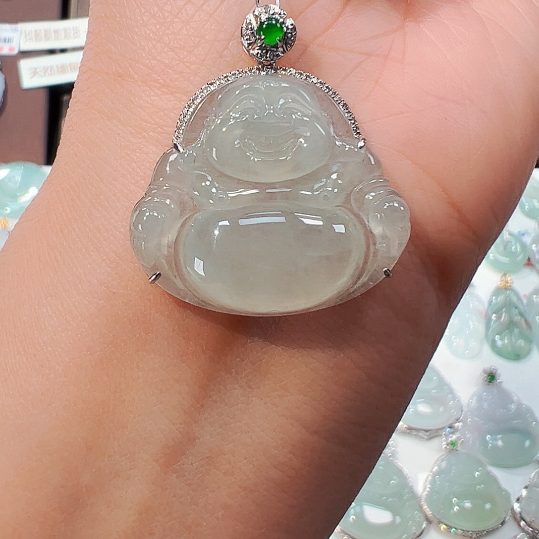 翡翠吊坠(不含链)18K金镶嵌佛公