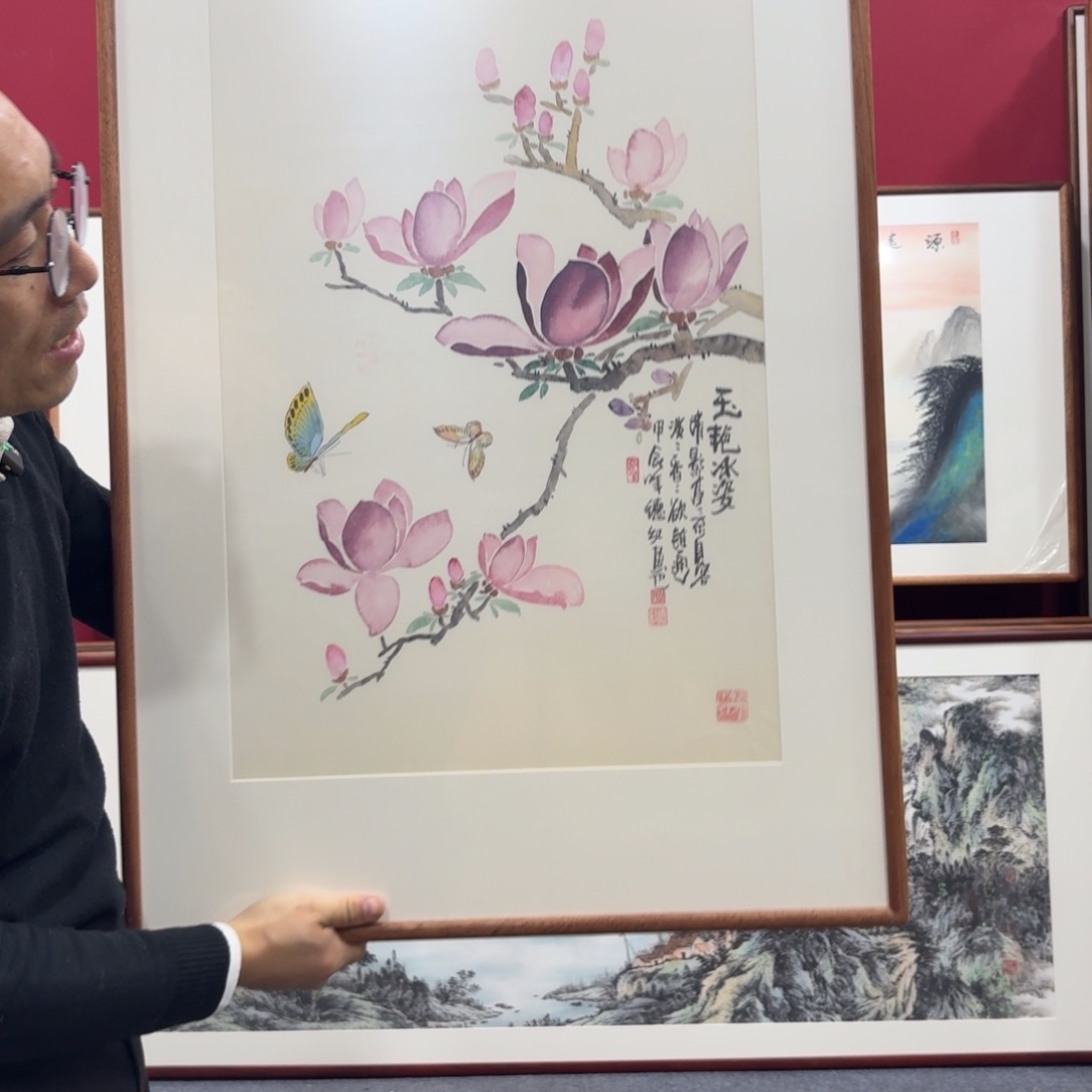 国画手绘作品带框60成90
