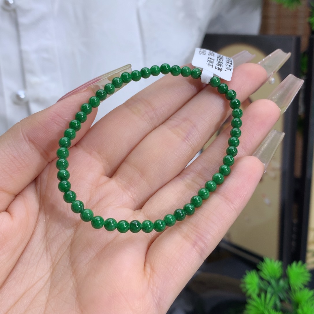 翡翠手链未镶嵌卡3.7辣绿小米