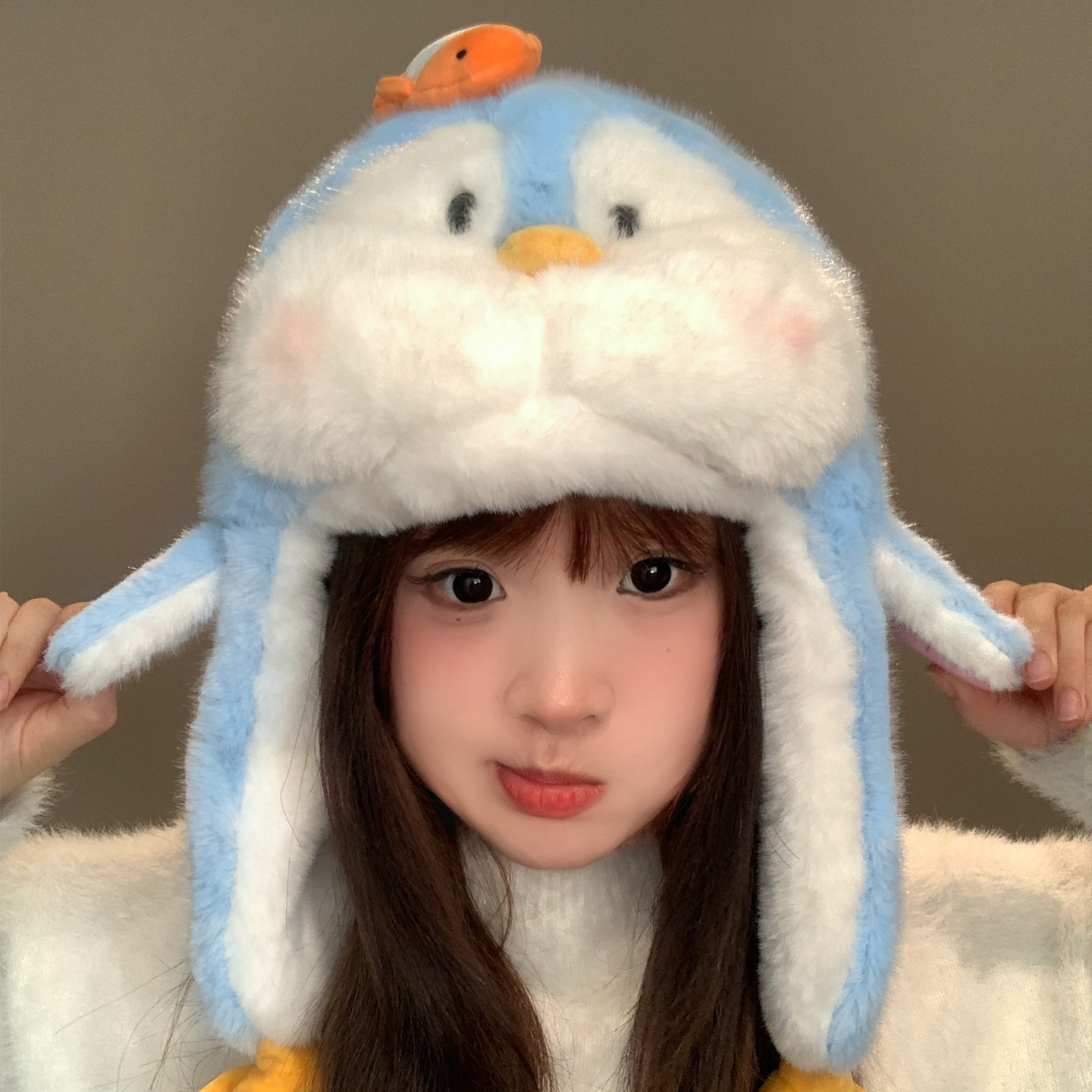 可爱卡通小丑鱼企鹅毛绒雷锋帽女秋冬加厚保暖护耳帽子百搭显脸小