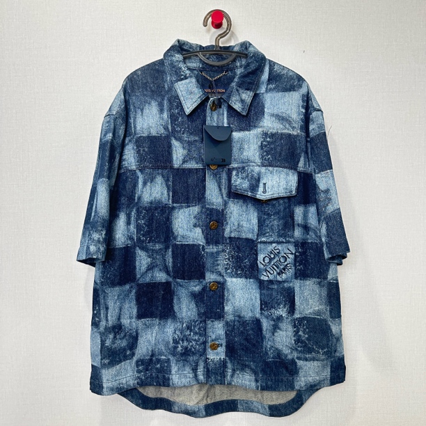 未使用 LouisVuitton/路易威登 棋盘格牛仔短袖 尺码：XXL 20058