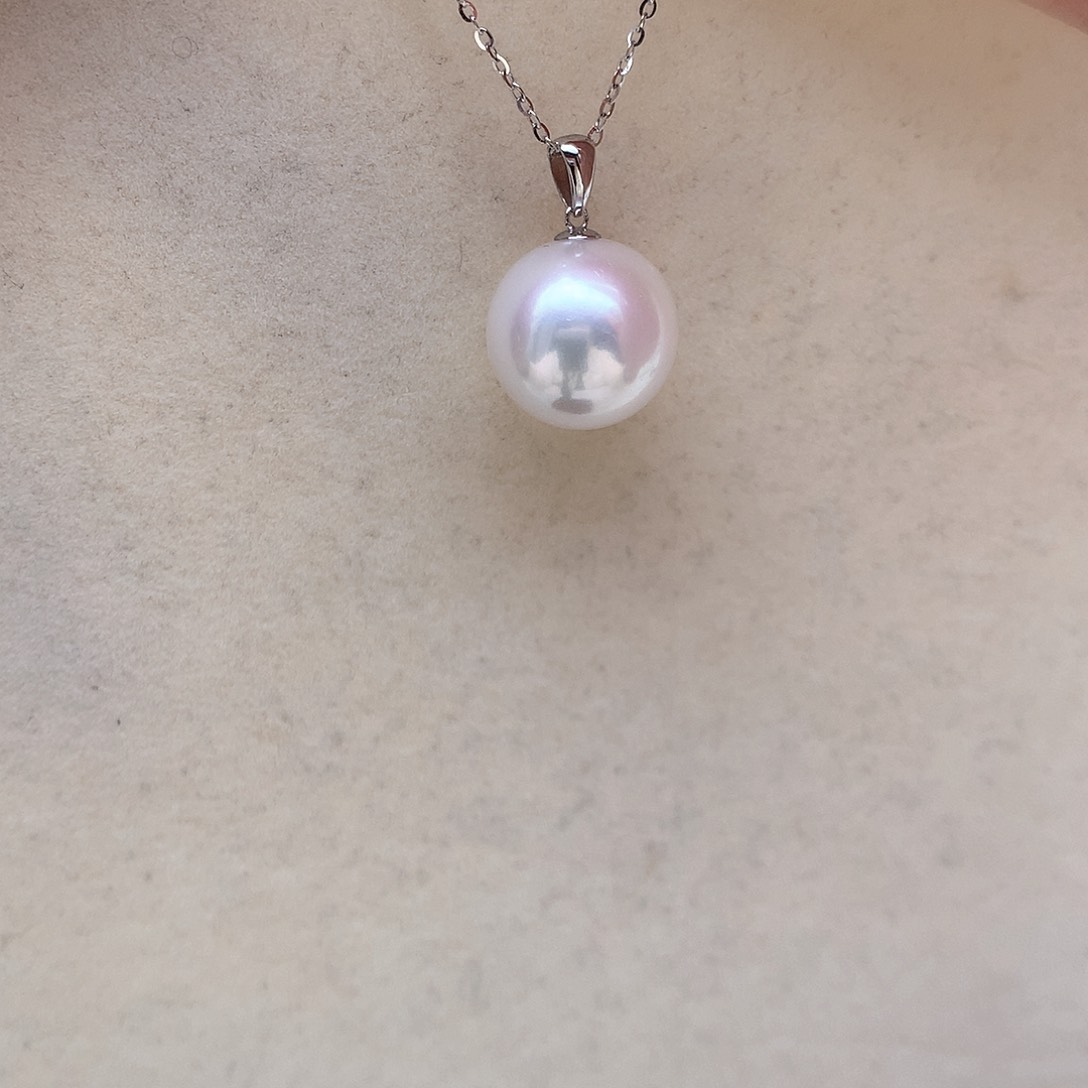 淡水珍珠13-14mm 瓜子扣18K金镶嵌