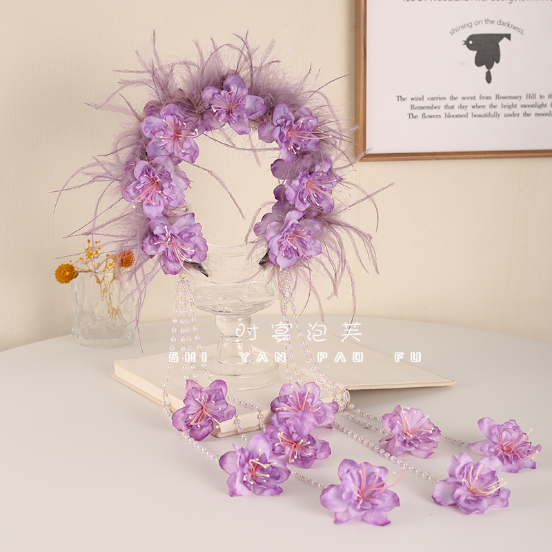泡芙簪花发箍超仙灵动发箍流苏花朵羽毛头箍精致欧若风压发箍