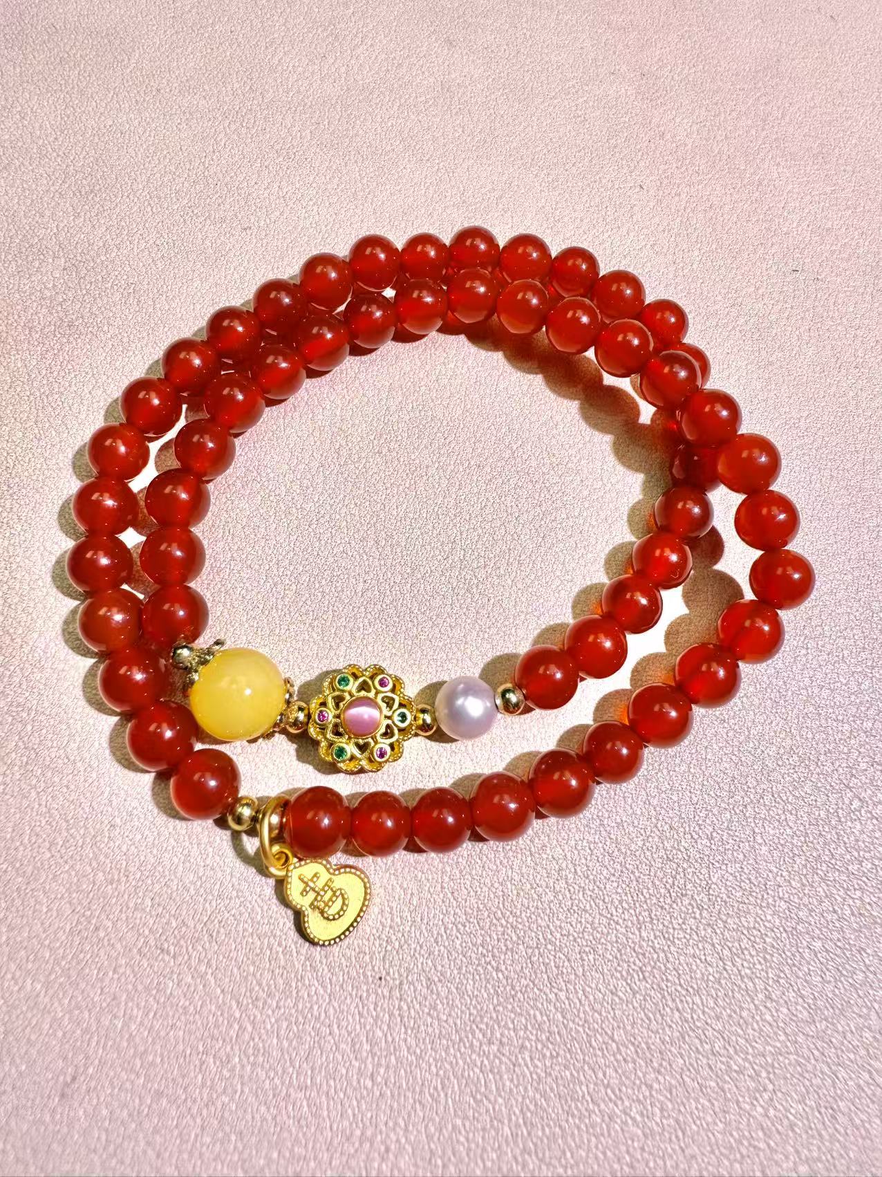 文莱精选<MN213珍珠+蜜蜡+南红玛瑙双圈手串>直播专用链接