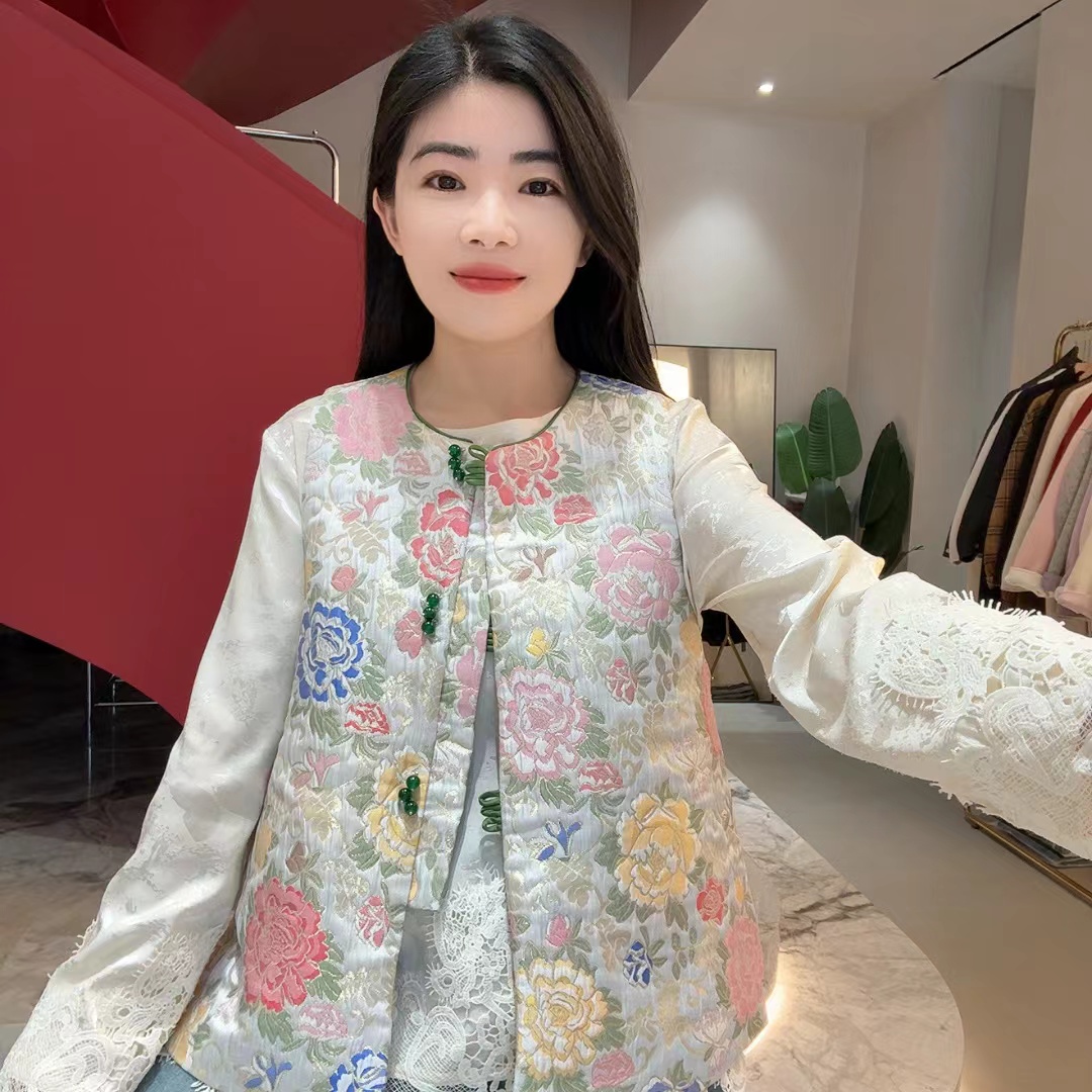 252602 高级感牡丹印花马甲洋气提花时尚背心