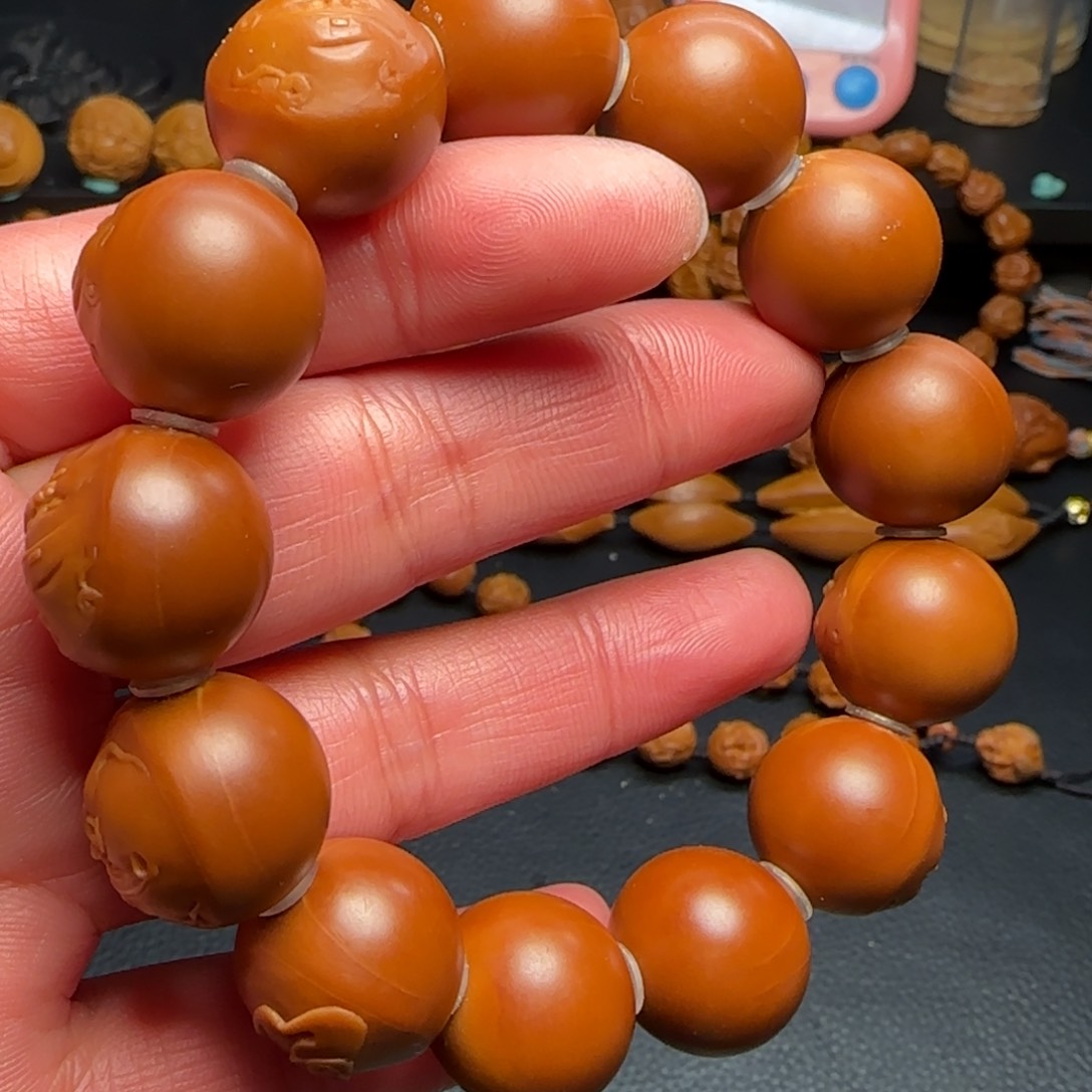 橄榄核手串/手链游*鱼纯手工正圆财神