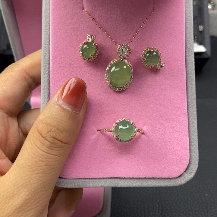 翡翠戒指银S925镶嵌套链