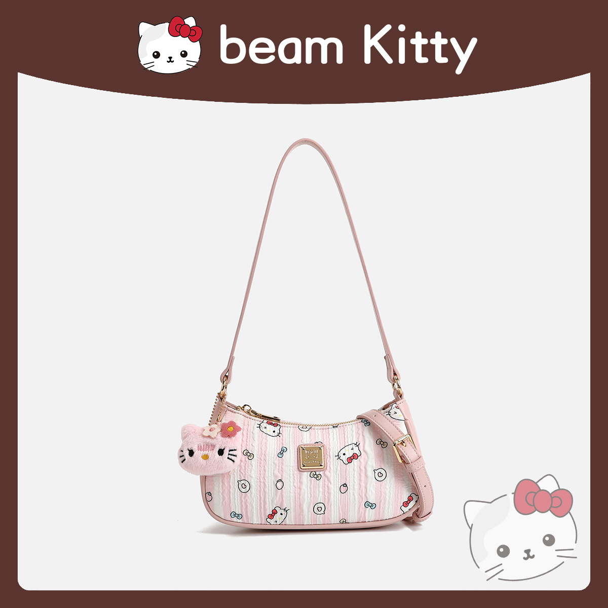 beamkitty复古潮流小猫提花褶皱单肩斜挎包时尚通勤百搭设计女包