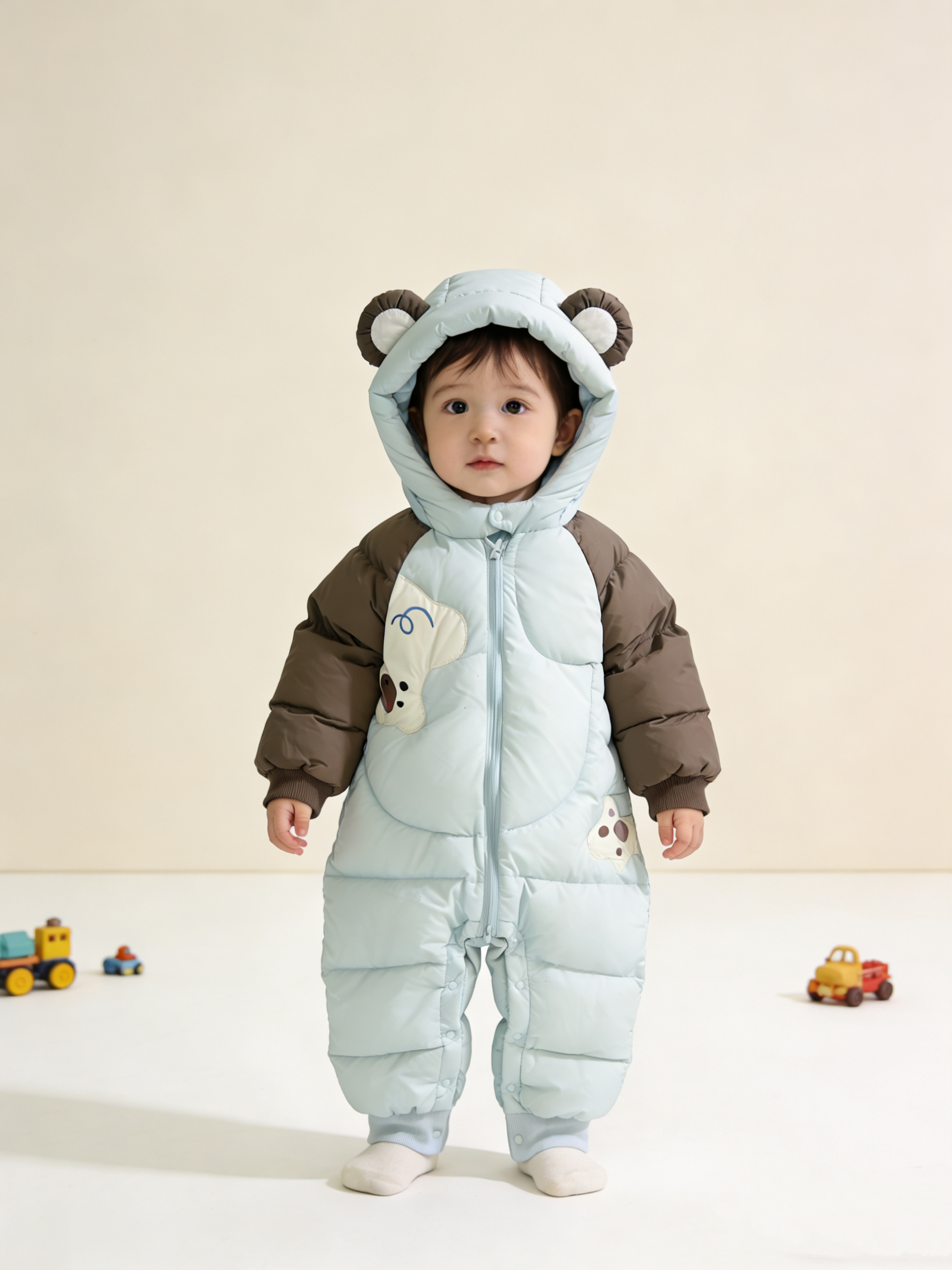 【商场鸭绒】（新款断码）加厚白鸭绒羽绒服连体衣宝宝保暖