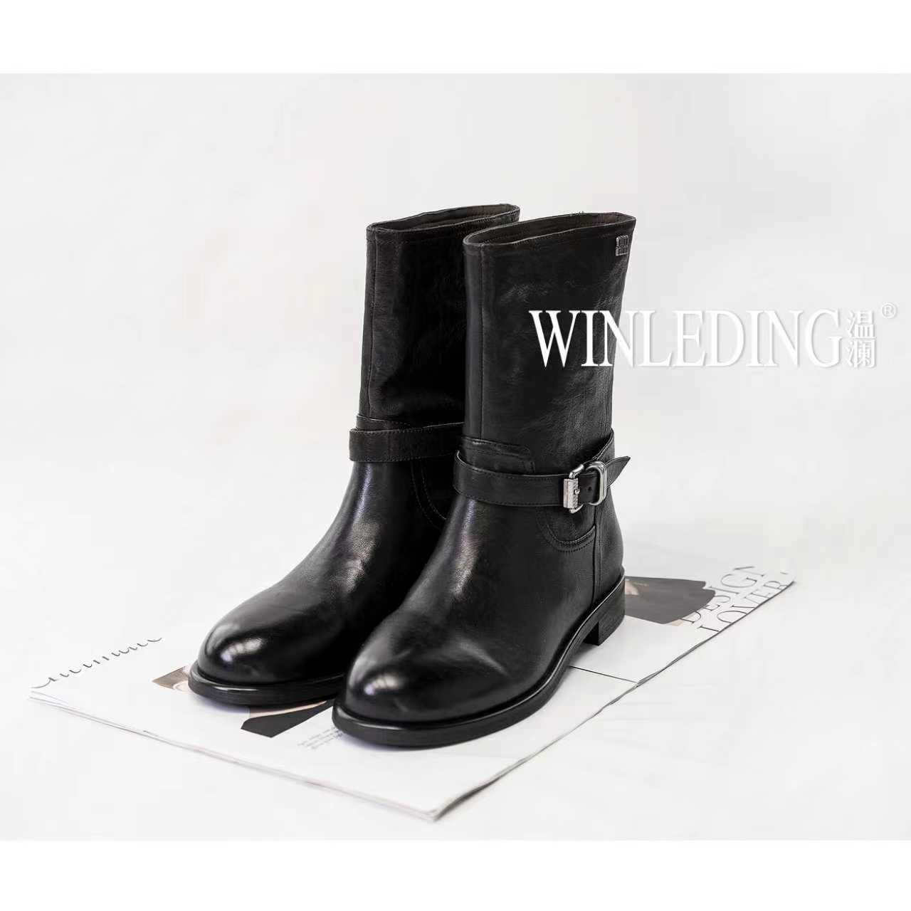 【温澜服饰】皮扣中筒靴50026