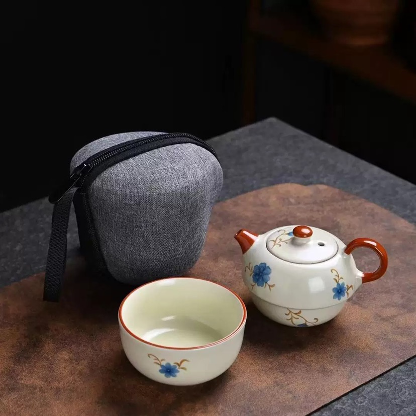  一鸣    汝窑小蓝花陶瓷一人饮旅行茶具H73
