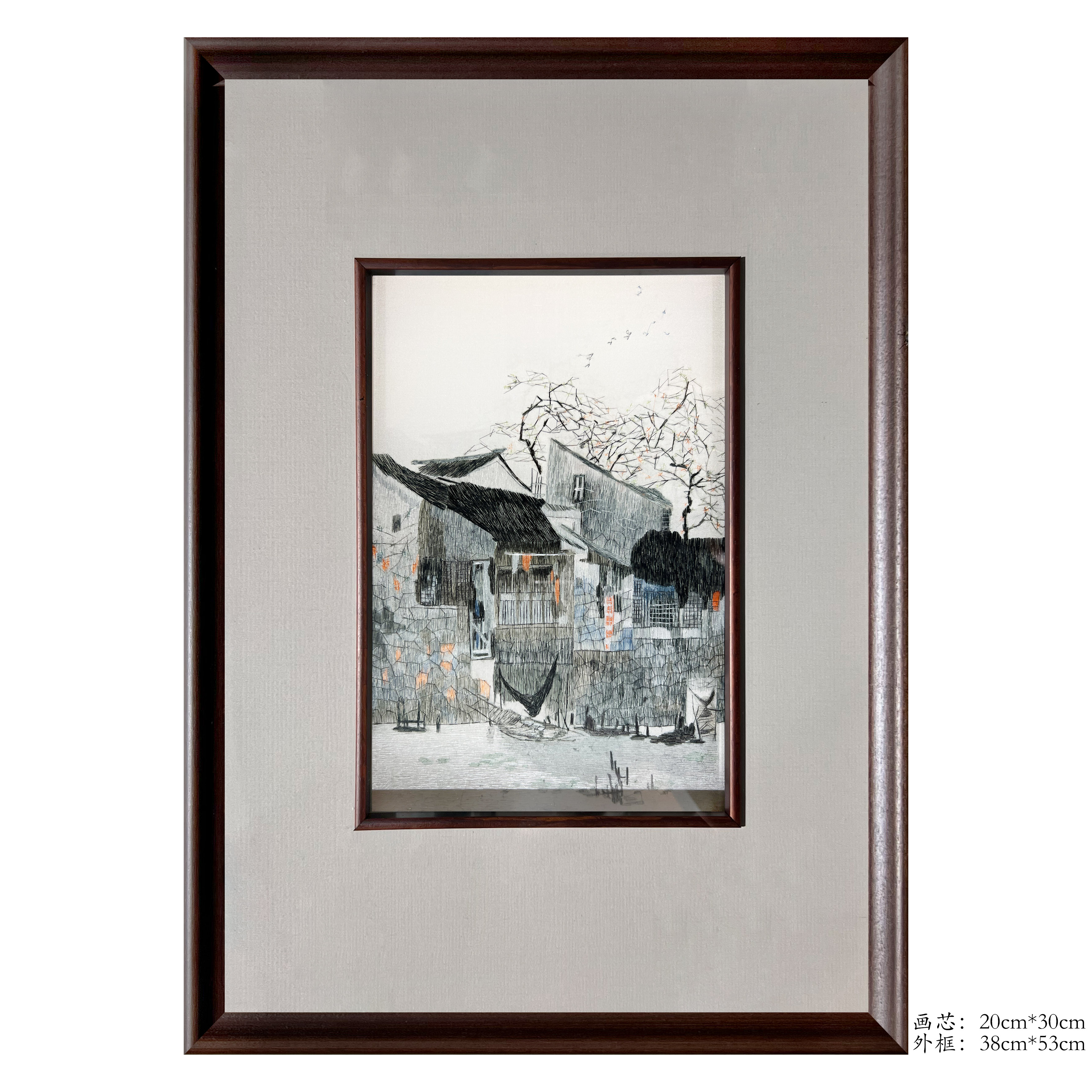 纯手工苏绣水乡画