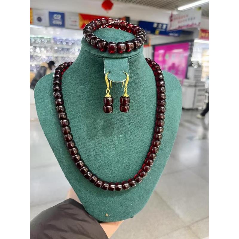 marziya-458琥珀民族风紫色非金属大理石红色树脂颈饰气