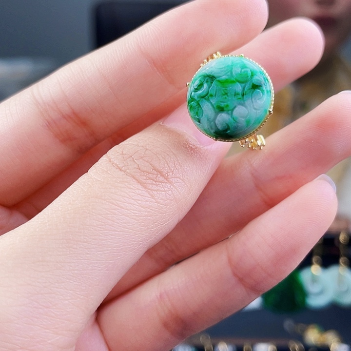 翡翠戒指银S925镶嵌饰品