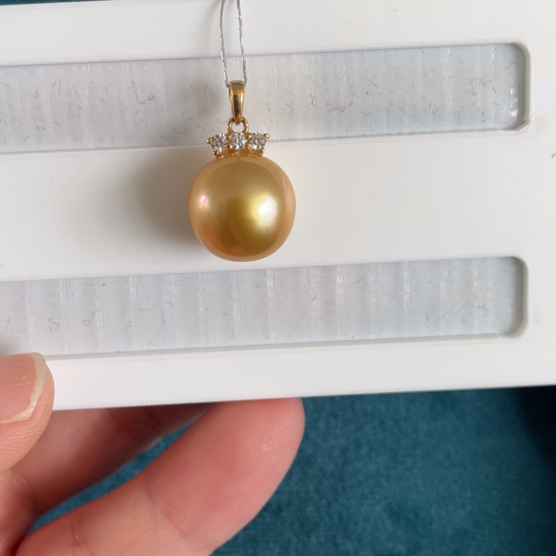海水珍珠吊坠(不含链)18K金镶嵌12-13mm