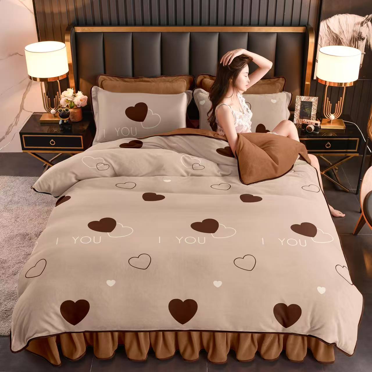 【正品】新款正品牛奶绒四件套加绒加厚防静电床裙双面绒家居风爆款