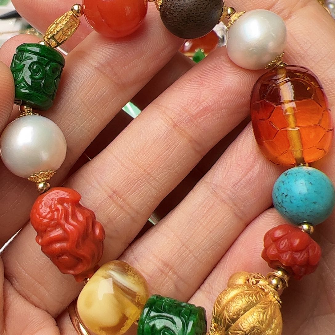 翡翠手链未镶嵌翡翠手链两颗绿色桶珠