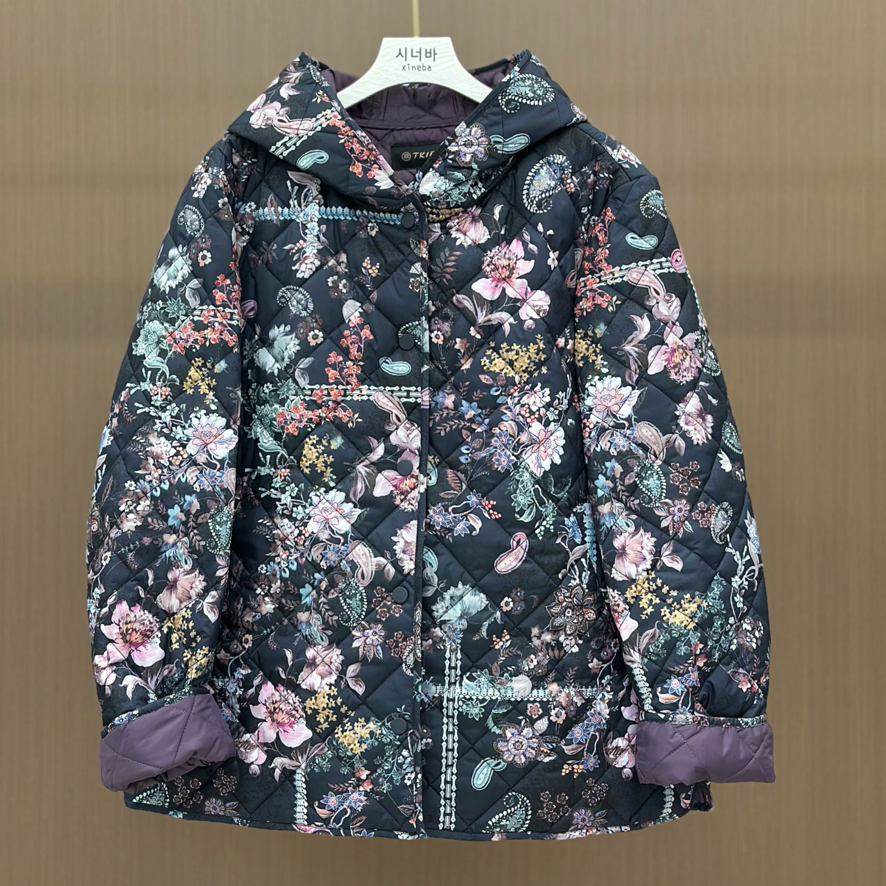 【xineba新】高级感花棉袄印花设计连帽棉服棉衣轻盈保暖外套