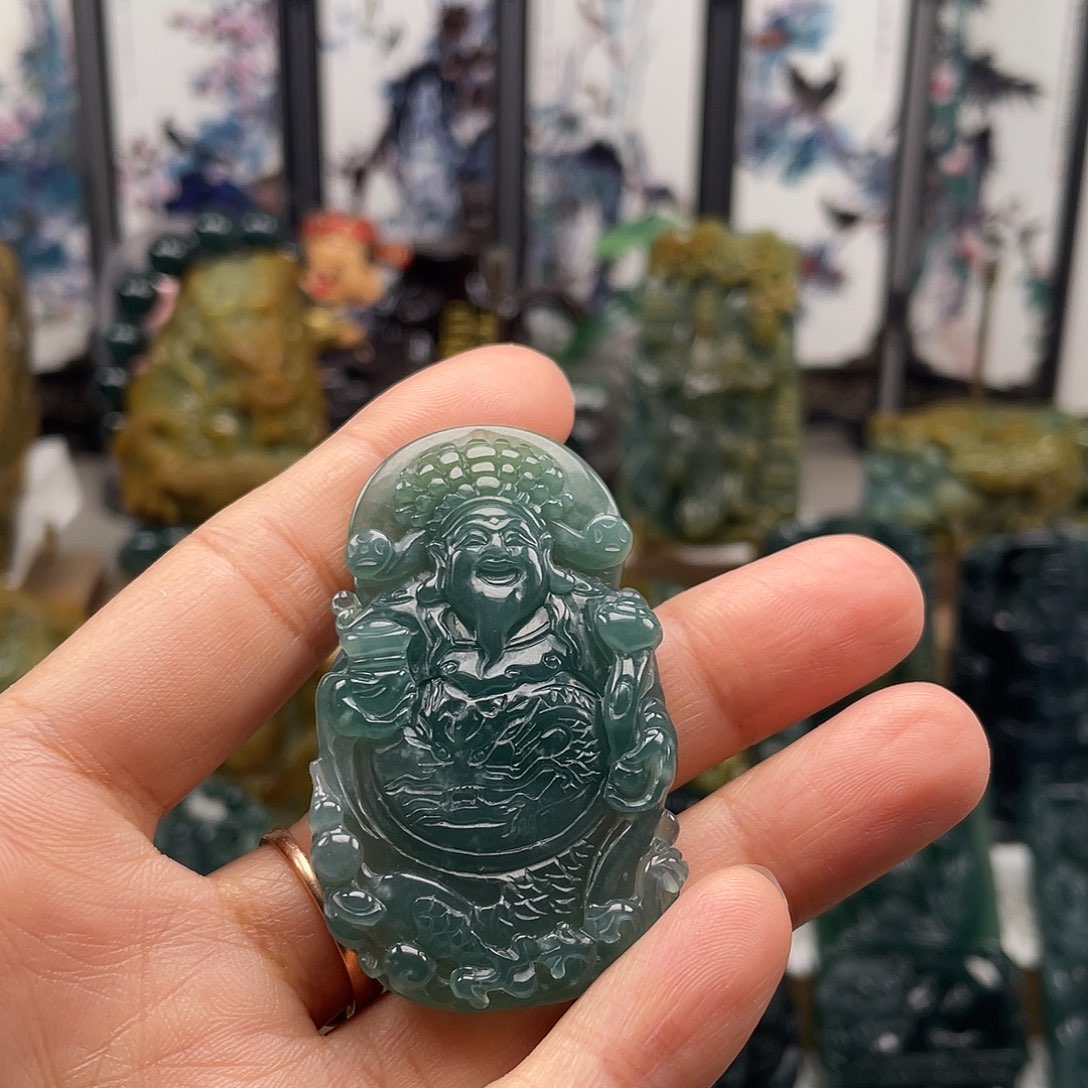 翡翠未镶嵌颈饰天然翡翠a货财神
